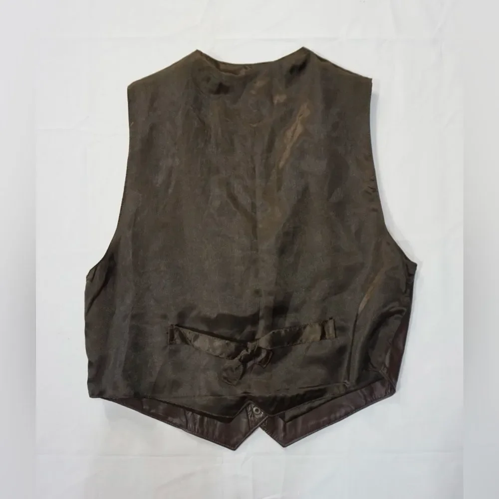 Vintage Saguaro West Brown Leather Vest Medium Western Cowboy Biker Cowboycore